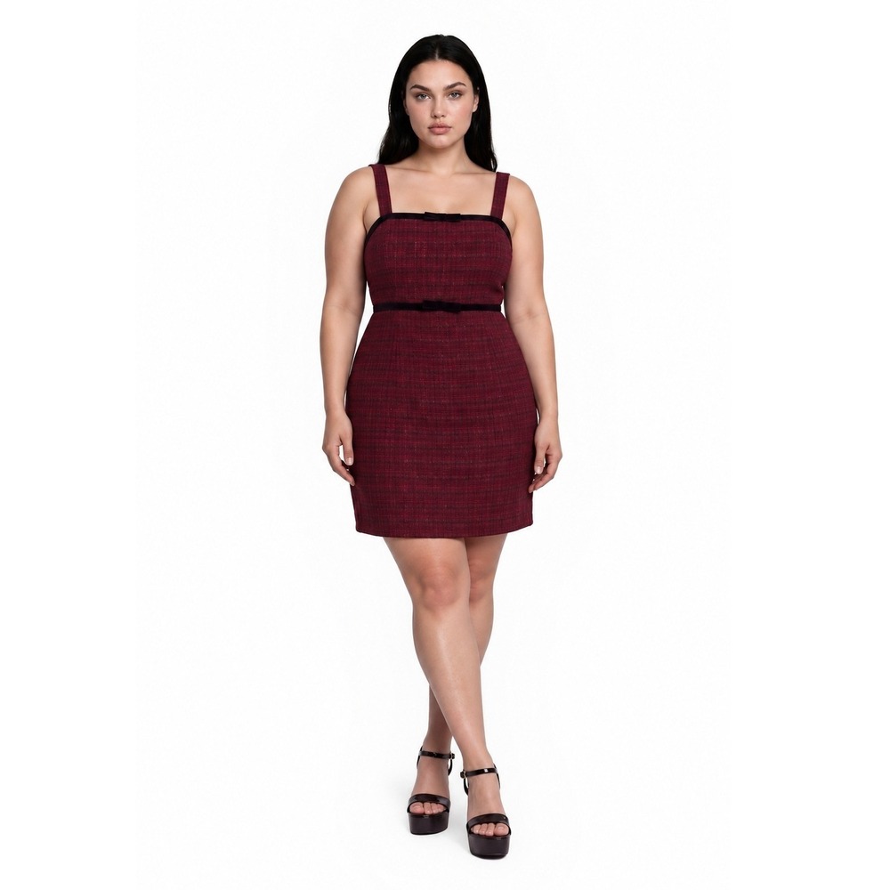 NEW Adrianna Papell Tweed Dress Women's Size 14 Burgundy Red Velvet Holiday